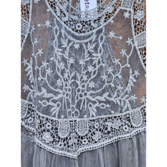 VioletRuby French Sheer Embroidered Top Eyelet Crochet Hippie XL Boho NEW - Picture 2 of 8